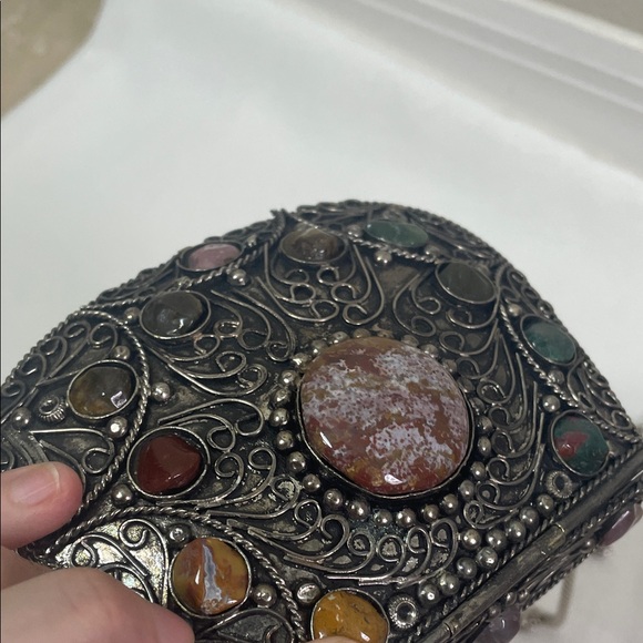 Vintage Sajai inlaid natural agate stones gems Multi-Color Stone Embellished Bag - Picture 3 of 17
